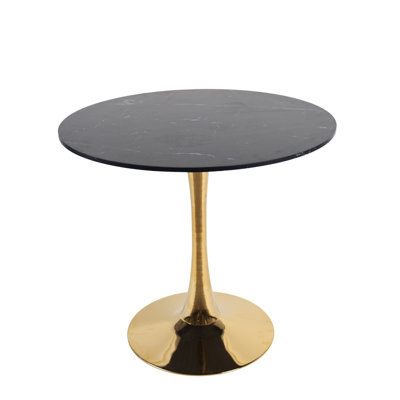31.5" Round Pedestal Dining Table with Black Marble-Effect Top and Gold Base
