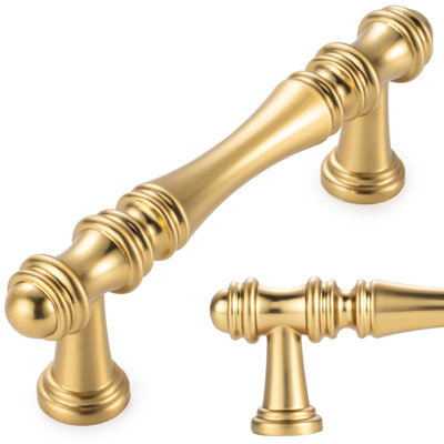 10 Pack 3 in Brushed Gold Cabinet Pulls, Gold Drawer Handles P30，Solid Metal, Sturdy, Comfortable, French Style Hardware, Kitchen Cabinet Pull, for Dresser Cupboard，Bedroom Bathroom Vanity