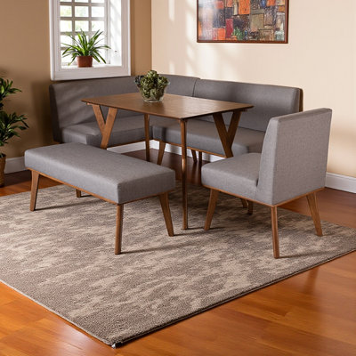 Fabrizia Modern 5-Piece Grey Fabric Dining Nook Set, 31.54" H X 70.10" L X 50.50" D