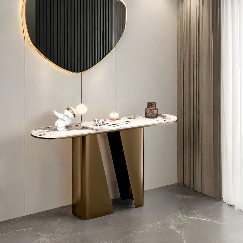 Console de style italien de luxe, H 33,5 po x l 55,1 po x P 13,8 po, Ivoire/doré