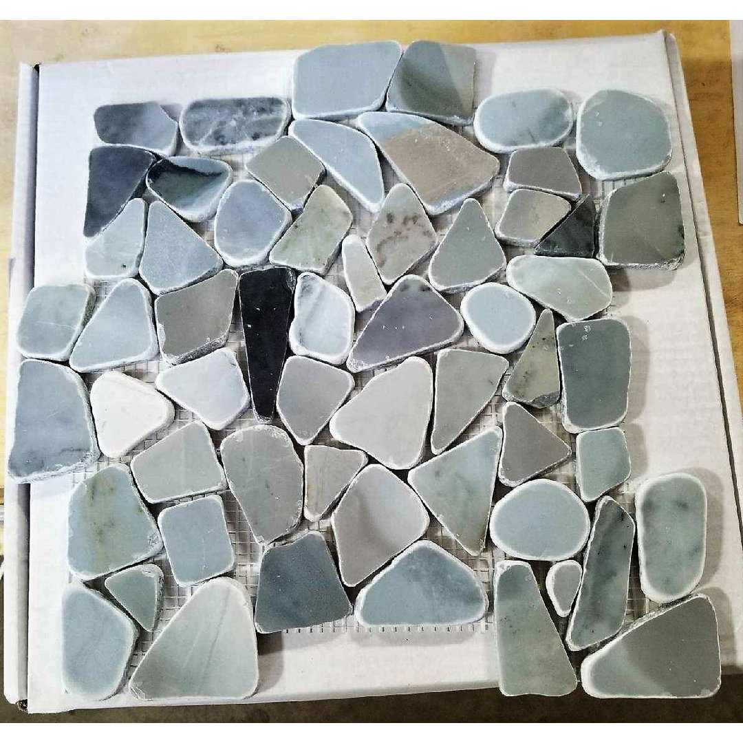 Cinderella Random Sized Polished Pebbles Mosaic Tile in Blue/Gray Floor and Wall Mosaic FuStone