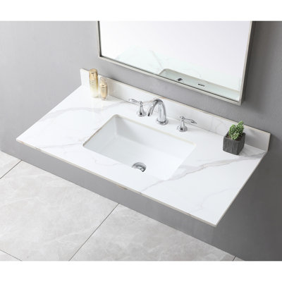 43X22inch Sintered Stone Bathroom Vanity Top With 3 Faucet Holes And Ceramic Sink 43X22 In Silver Color