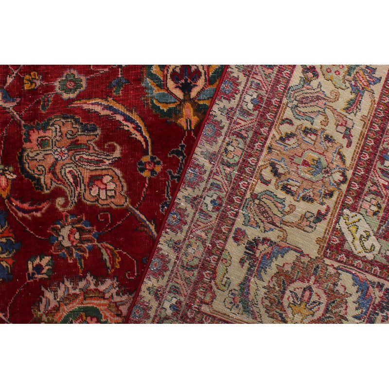 Tapis rouge / beige en laine noué à la main à motif oriental 10 pi 1 po x 12 pi 6 po Madon