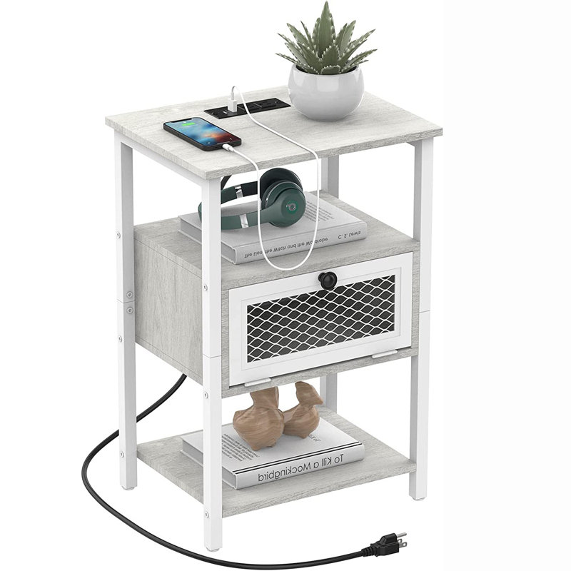 Solid Wood Top End Table, White