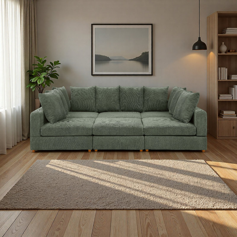 Canapé modulaire en velours côtelé 6 pièces, Velours côtelé vert