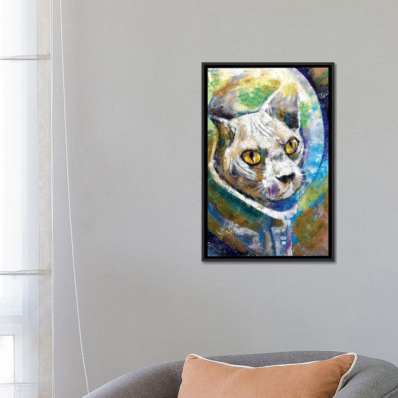 « space cat », reproduction d’art sur toile, H 26 po x l 18 po x P 1,5 po, Toile avec cadre noir, Pas de tapis
