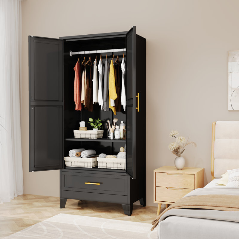 Armoire-penderie en métal avec 1 tiroir et 2 portes Mordern, Noir