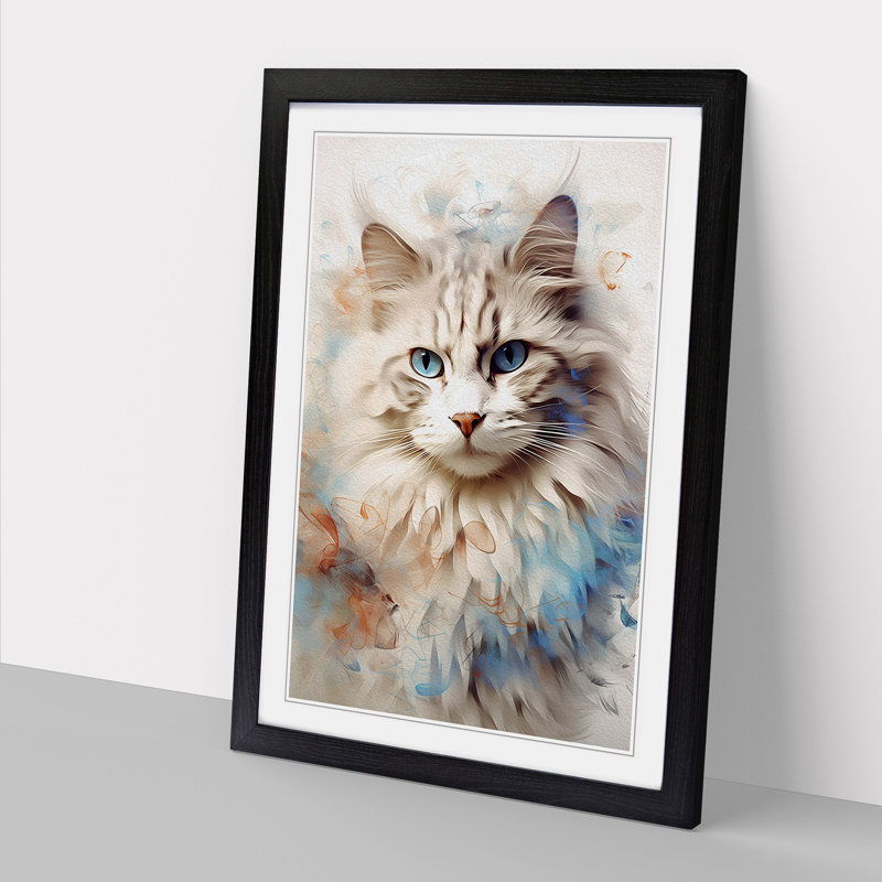 XYZ-FRM-V1223-5353 Ragdoll Cat Abstract No.2 - Single Picture Frame Print on Wood, Black, 64cm H x 46cm W x 2cm D