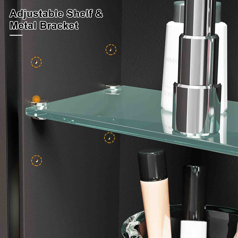 400Mm W 800Mm H Wall Mounted Required Framed Medicine Cabinet With Mirror And Shelf, Brushed Black