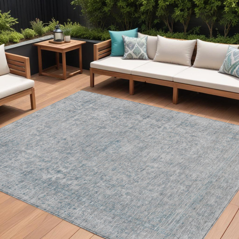 Tapis extérieur lavable abstrait argenté et beige 8 pi x 10 pi