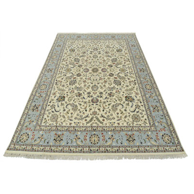 Tapis oriental fin en laine blanche noué à la main 9 pi x 12 pi 4 po Fine