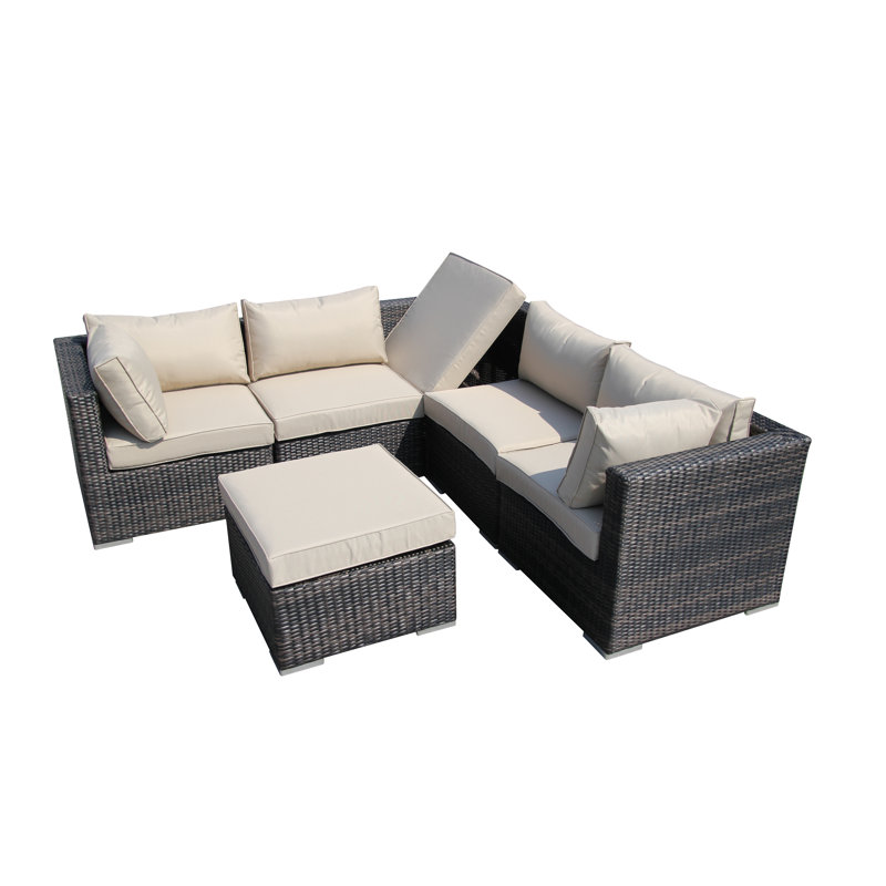 Trafecanty 5 Seater Rattan Sofa Set, Mix Brown