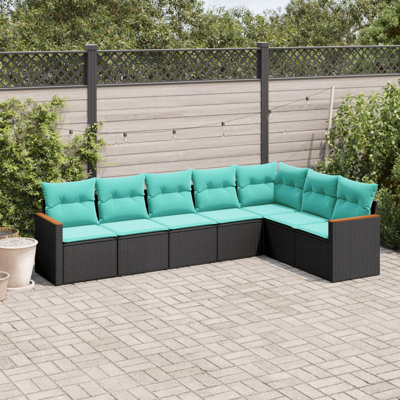  Ensemble de canapé de patio 7 pièces avec coussins en rotin de polyester noir