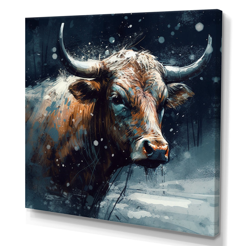 Vache dans la neige II - impression, H 16 po x l 16 po x P 1 po, Toile tendue