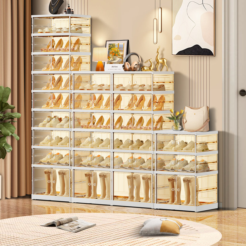 9Tiers 18-36 Pairs Plastic Stackable Shoe Storage Cabinet For Entryway Easy Assembly, White