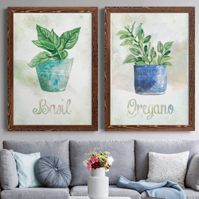 Basilic en pot - ensemble de 2 peintures sur toile encadrées