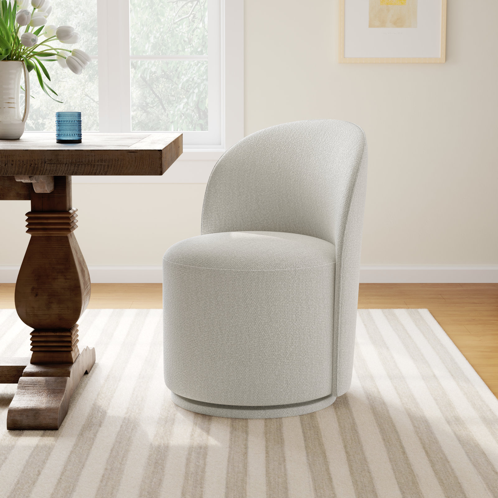 Sharlene Swivel Side Chair, Merino Pearl