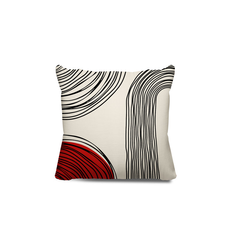 Coussin décoratif réversible intérieur / extérieur Cassie, H 19 po x l 19 po, Rouge / crème / noir