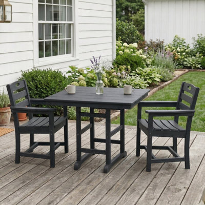 HDPE 3-Piece Outdoor Patio Dining Set With Square Table And 2 Armchairs, For Small Spaces And Stylish Gatherings