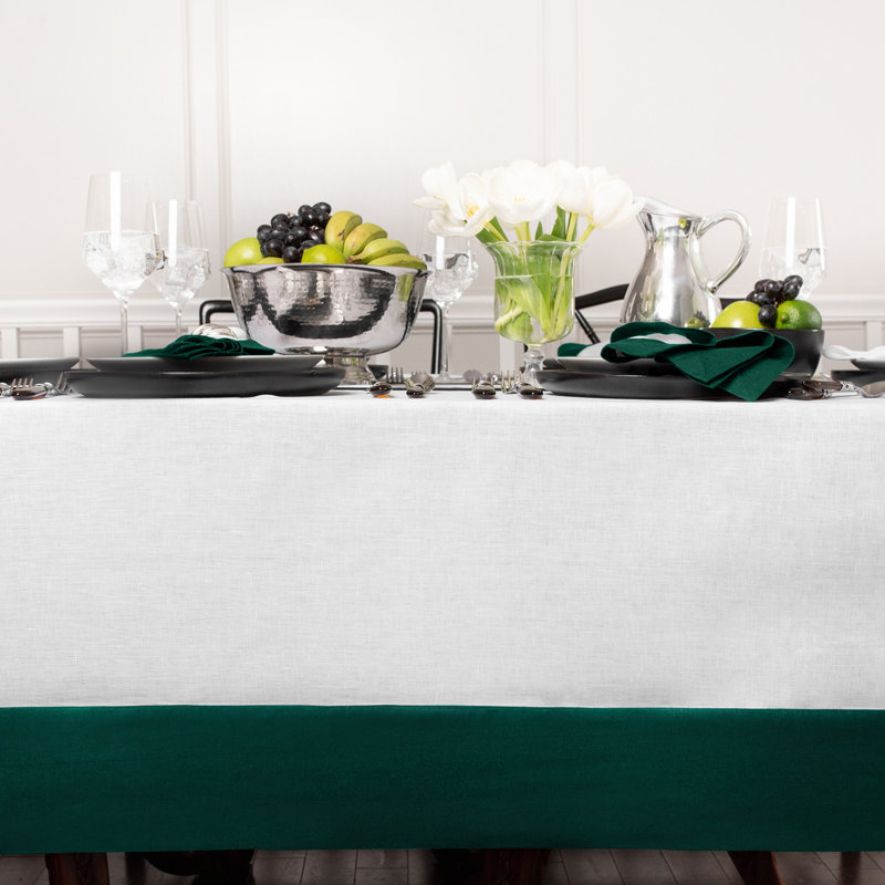 Contempo - 100% Pure Linen Tablecloth, 108" x 60", Rainforest/White
