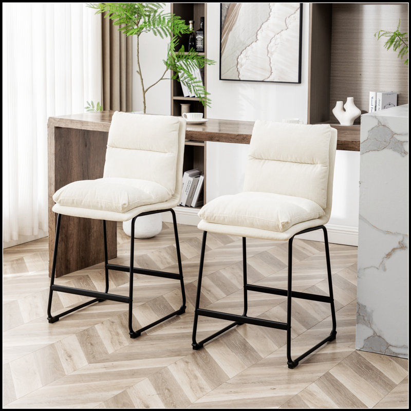 Ensemble de 2 tabourets à hauteur de comptoir Milos de 26 po, blanc vanille, sièges confortables et élégants pour les cuisines et les bars modernes