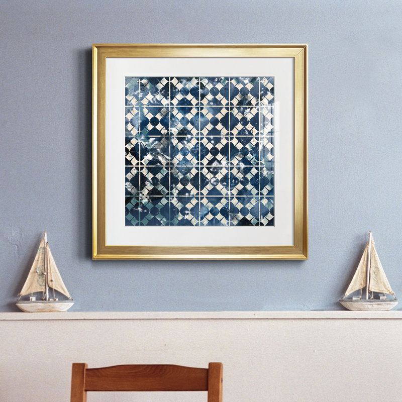 " Tile-Dye V ", 30.5" H x 30.5" W x 1.5" D, Gold Framed Paper, White