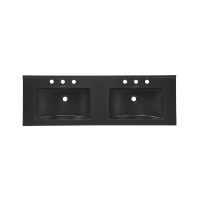 Comptoir de meuble-lavabo à double cuve 48 "à 3 trous en noir mat
