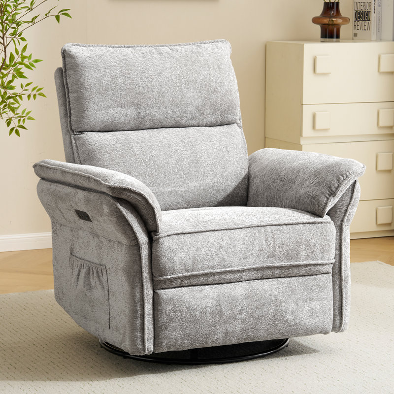 Oversized Power Recliner Chair Swivel Glider With Massage And Heat，Light Grey, Light Gray