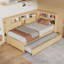 Lit de jour en bois avec tablettes de rangement, USB et lit gigogne-194129210