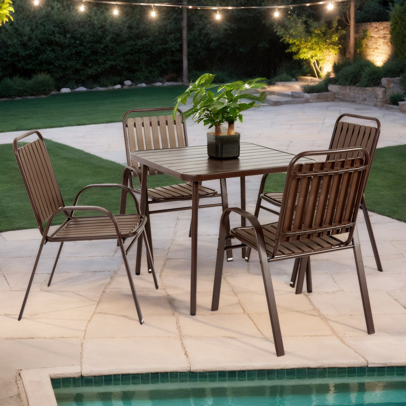 Ensemble repas de patio avec table en acier, Brun