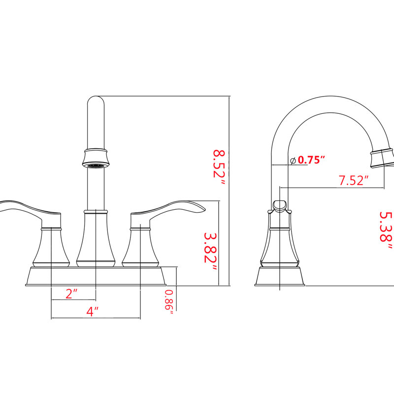 2 robinets de lavabo de salle de bain noir mat, conception de 4 po, ensemble de bonde, fonction échaudage, installation facile, laiton, robinet à deux poignées noir à débit de 2,5 gallons par minute, fixation, avec bonde, échaudage, installation en laiton