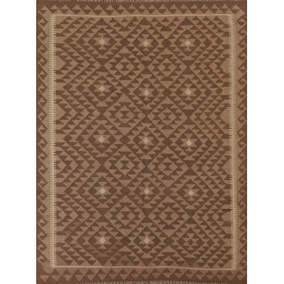 Brown Kilim Reversible Wool Area Rug 5x7