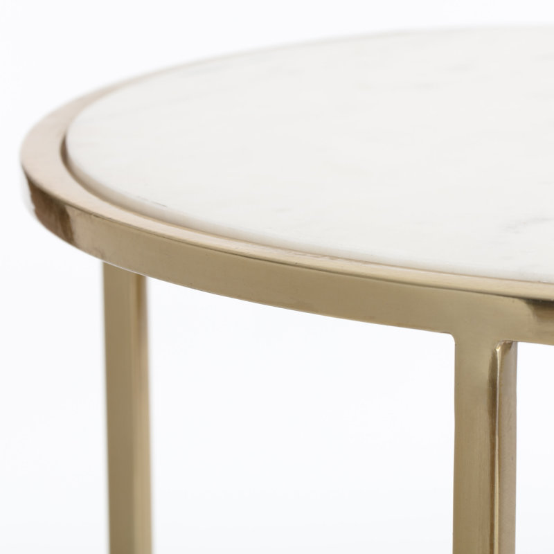 Elliott Round White Marble and Gold Metal Side Table
