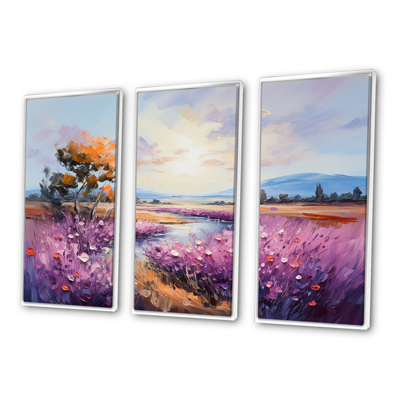 «Mauve mauve», ensemble d'art mural sur toile, Cadre flottant blanc, H 28 po x l 36 po x P 1 po