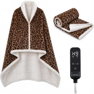 Faux Fur Heated Shawl Wrap Wearable Blanket 480GSM