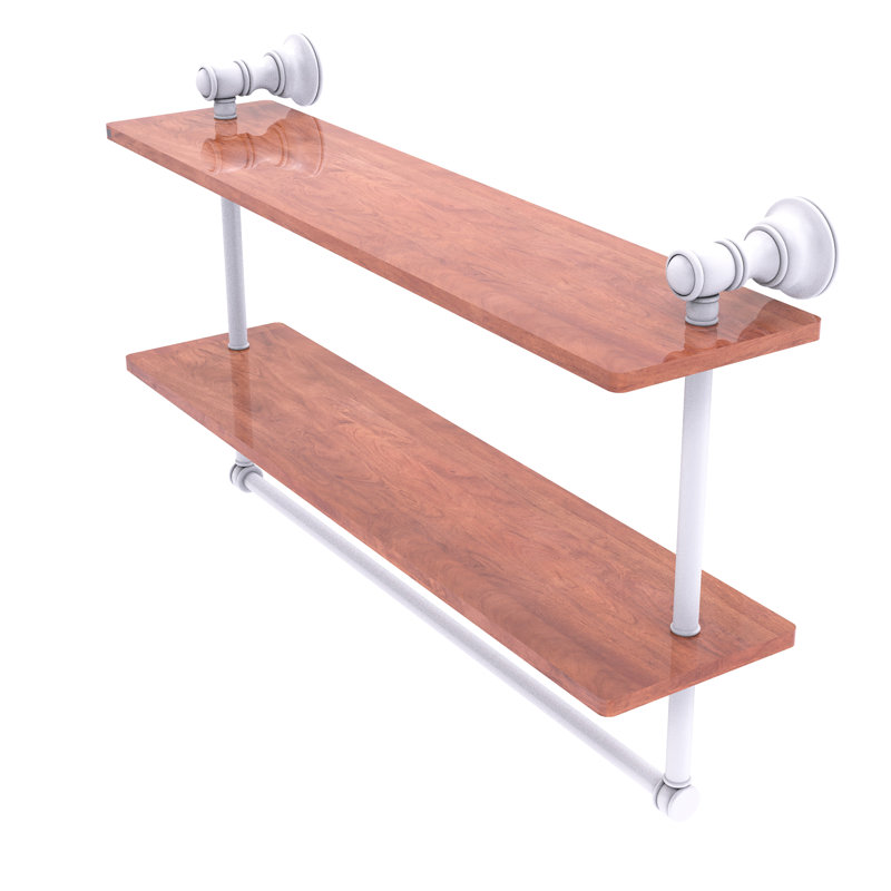 Tablette en bois massif 2 pièces avec barre à serviettes Freyja, Blanc mat, H 5,54 po x l 22 po x P 9,5 po