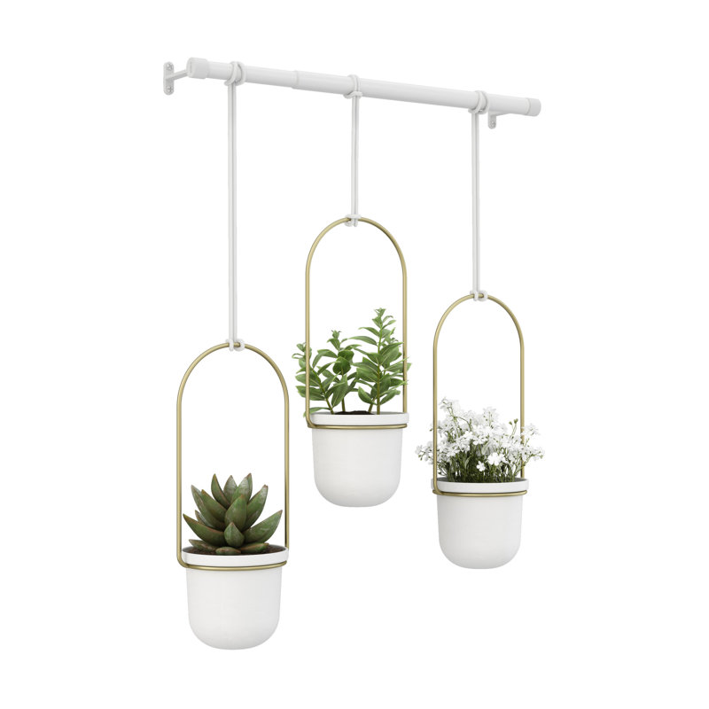 Hanging Planter, White/Brass