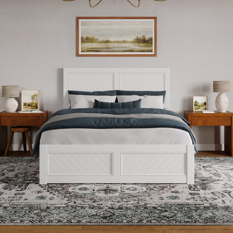 Lit plateforme en bois massif Jeinny, White, Grand