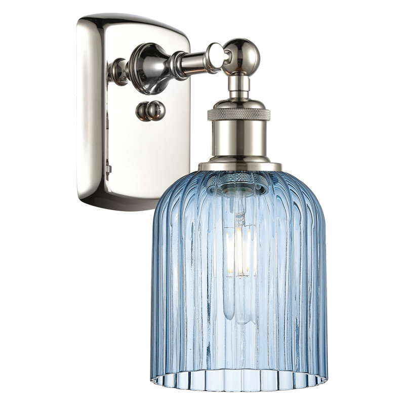 Northgate Steel Armed Sconce, Polished Nickel, Princess Blue