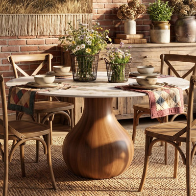 Mid-Century Modern Farmhouse Round Sintered Stone Pedestal Otelia For 4/6/8/10