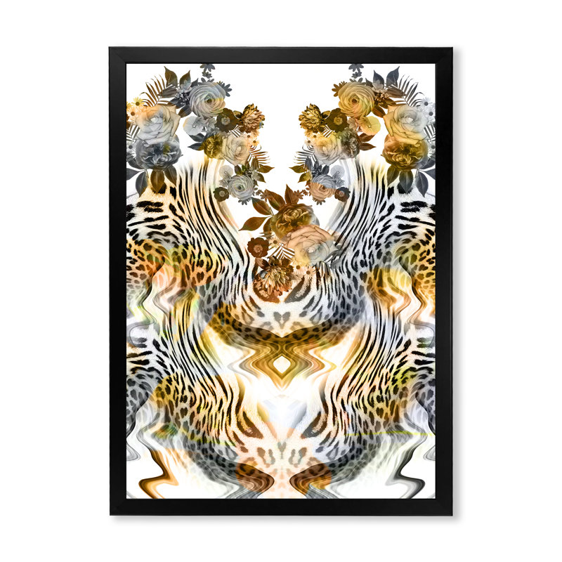 Fleurs léopard - peinture, Toile avec cadre photo noir, H 32 po x l 16 po x P 1 po