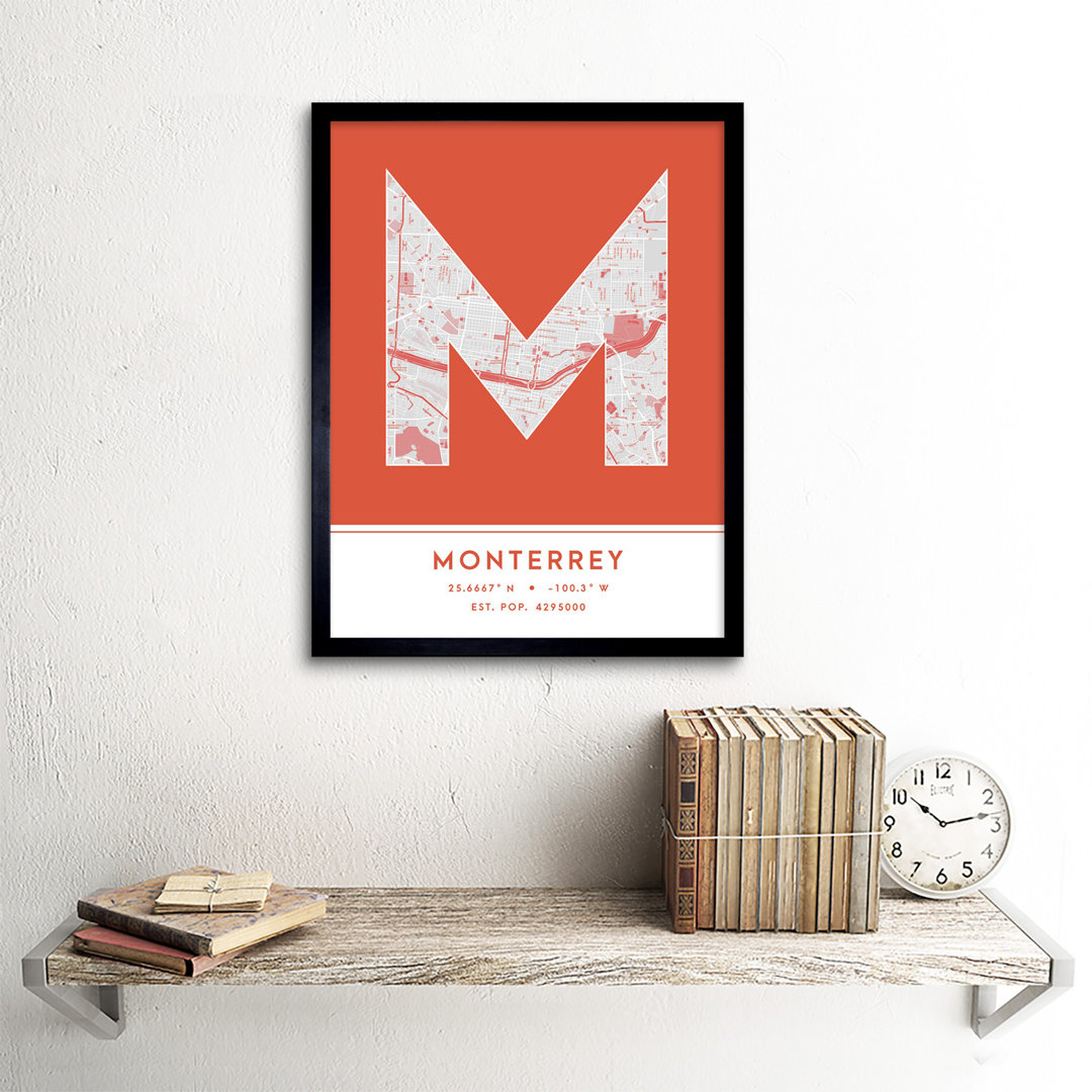Monterrey City Map Monterrey Mexico City Map Orange - Single Picture Frame Typography