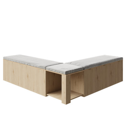 Kitchen Breakfast Nook Bench, Backless Wood Corner Bench With Cushion Seat, L Shape Dining Bench With Hidden Storage Space