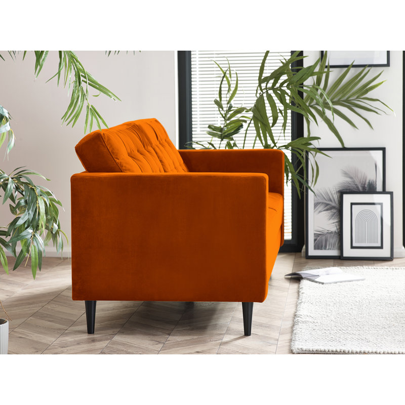 Jodi Velvet 2 Seater Sofa - Modern Design, High Quality, Luxury Velvet, Orange, 3 Seater