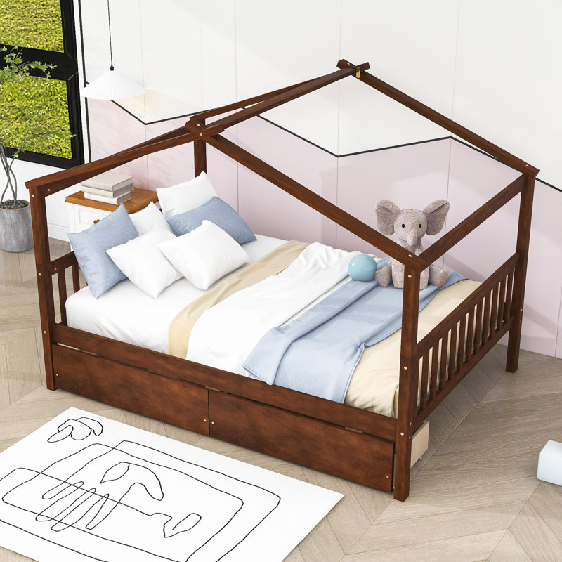 Souris Wood Daybed with 2 Big Drawers, Full, Walnut