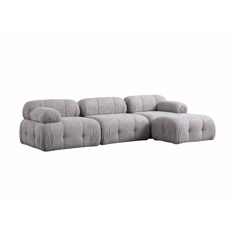 Élégant canapé d'angle, gris clair, 114,2 po x 63,0 po x 29,5 po | Structure en bois de hêtre durable et en carton, tissu 100% polyester | Support pour le dos en mousse et en silicone gris doux | Idéal pour les salons modernes et les espaces familiaux