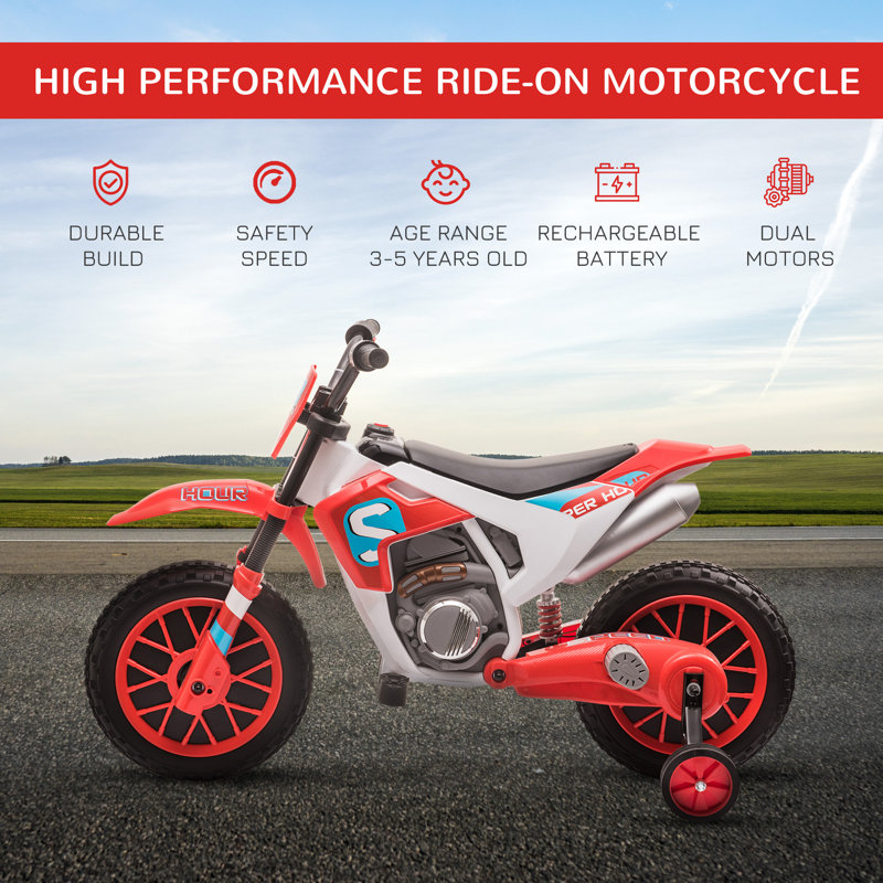 Red 12V Electric Ride-On Motorcycle with Training Wheels