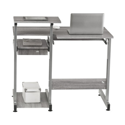 Grey Space Saving Complete Computer Workstation With Slide-out Keyboard Shelf & Storage Drawer