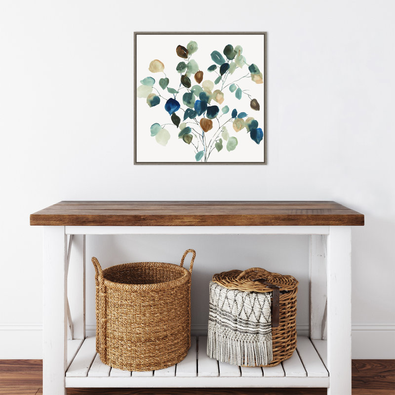 «Blue Leaves Branch», reproduction encadrée sur toile par Asia Jensen, H 22 po x l 22 po x P 2 po