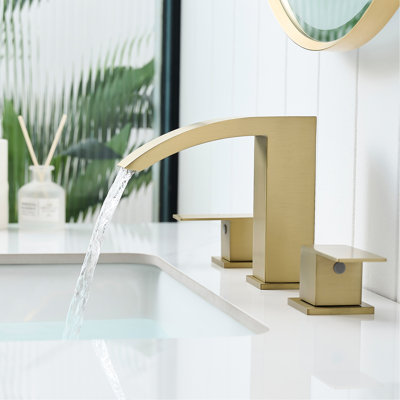 Robinet de meuble-lavabo surdimensionné 8 trous à 3 trous, acier inoxydable, or brossé, poignées à levier double, lavabo manuel à finition dorée, style contemporain